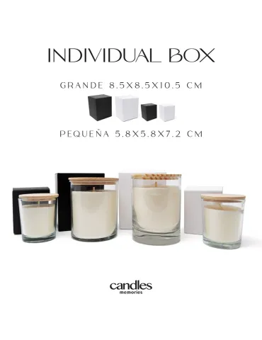 Vela aromáticas personalizables en vaso de cristal con tapa de madera, presentada en caja individual