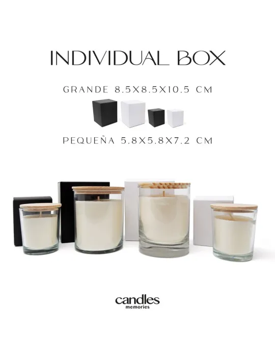 Vela aromáticas personalizables en vaso de cristal con tapa de madera, presentada en caja individual