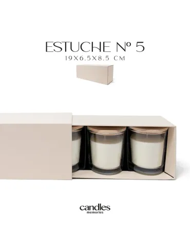 Dimensiones del estuche de 3 velas aromáticas: 19 × 6,5 × 6,5 cm