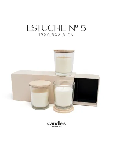 Estuche con 3 velas aromáticas personalizables en vaso de cristal con tapa de madera