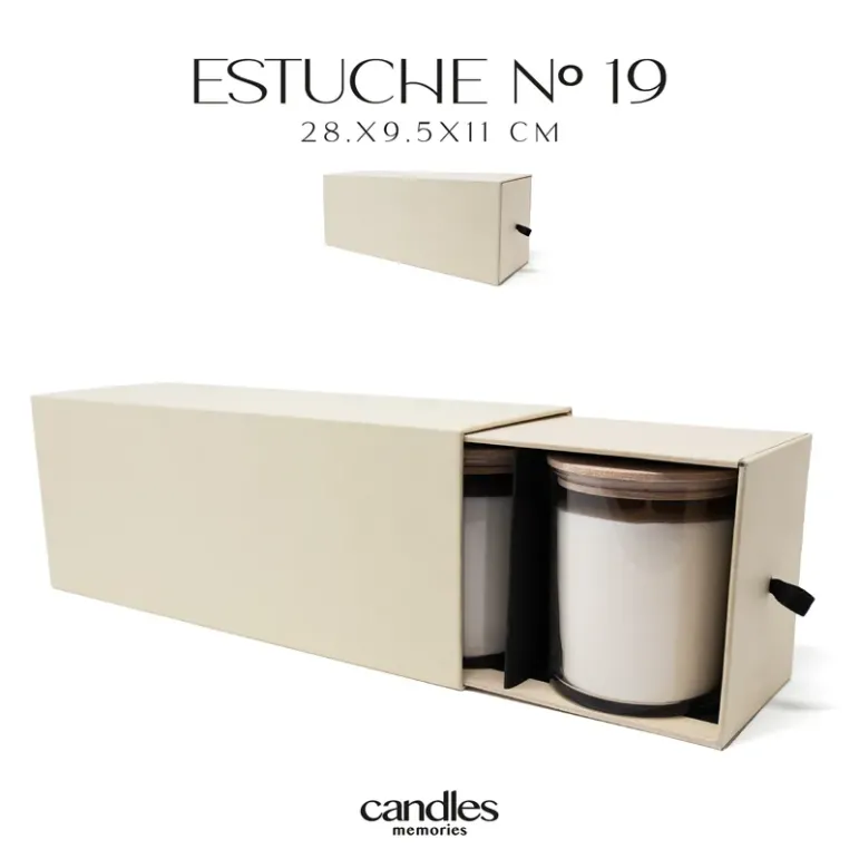 Medidas del estuche de 3 velas aromáticas: 28,5 x 9,5 x 11 cm