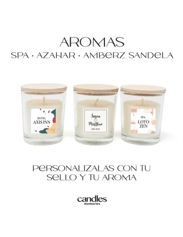 Diseños de etiquetas personalizables con aromas: Spa, Azahar y Amber Sandela